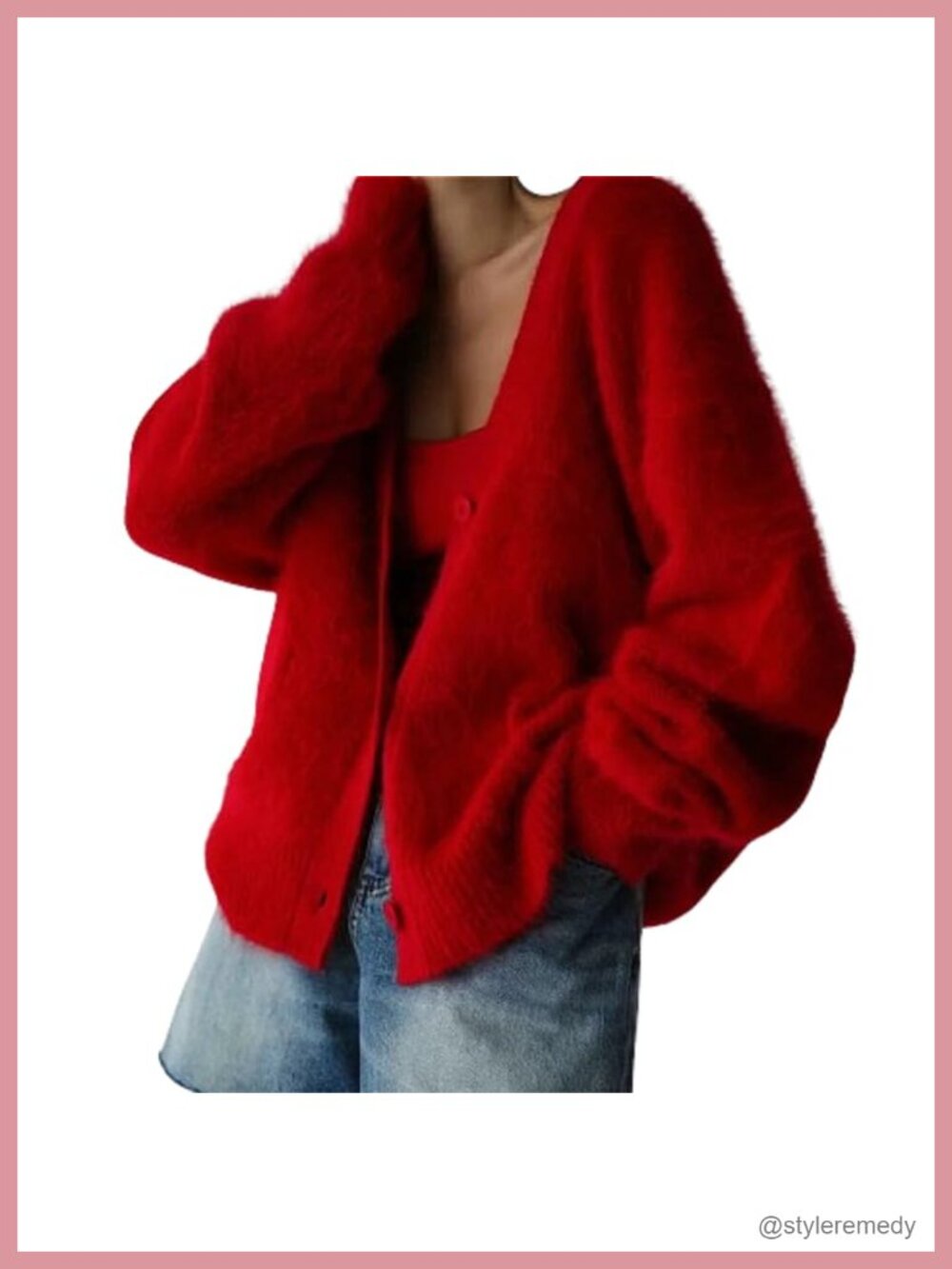 Womens Fuzzy Mohair Cardigan V-Neck Button Down Oversized Y2K Sweater